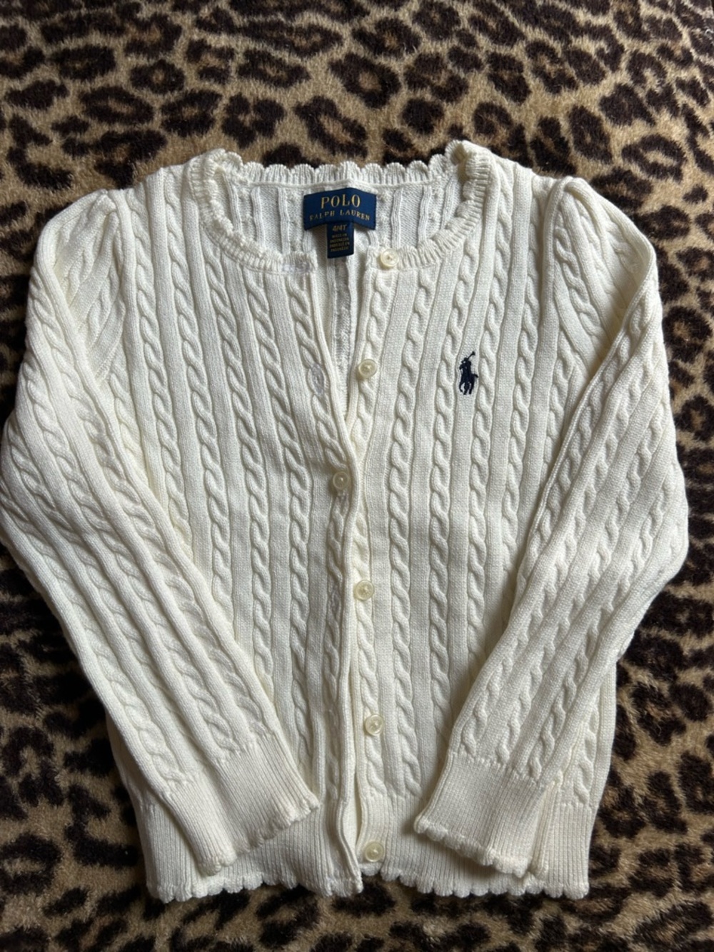 Polo by Ralph Lauren cream 4T Cable-Knit Cardigan Sweater